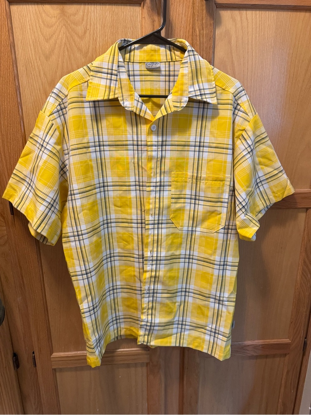 Cal Top brand Casual Yellow Plaid Short-Sleeve Button-Down Shirt